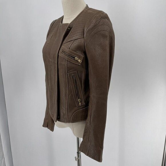 Hoss Intropia Designer LAMB LEATHER brown biker jacket EU 36 bomber - Picture 9 of 10